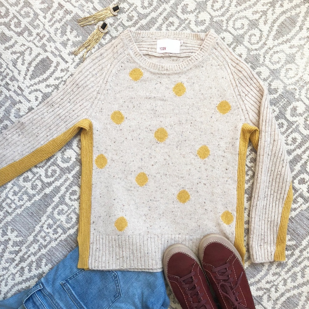 *SOLD* Anthro Yellow + Cream Polka Dot Sweater